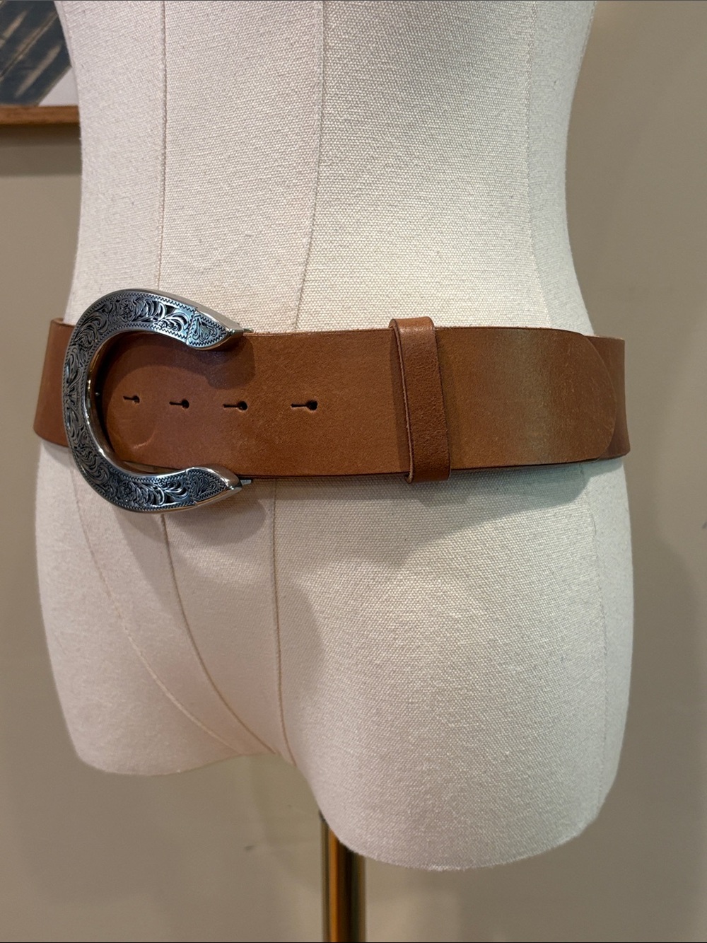 Vintage Ralph Lauren Equestrian Western Wide Leather Horseshoe Buckle Belt Small - Picture 3 of 16
